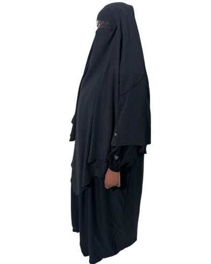 Cascading Crepe Cey Maxi Khimar with Integrated Niqab Tie