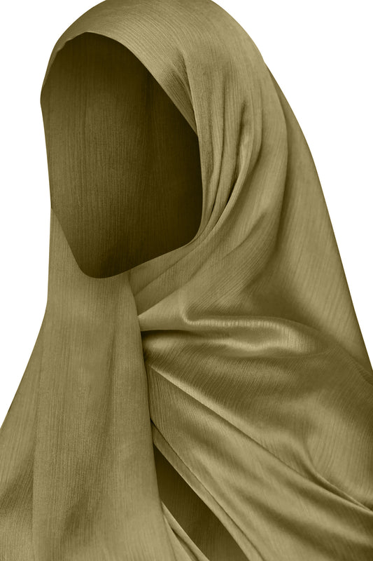 CrinkleShine Satin Hijab - Olive