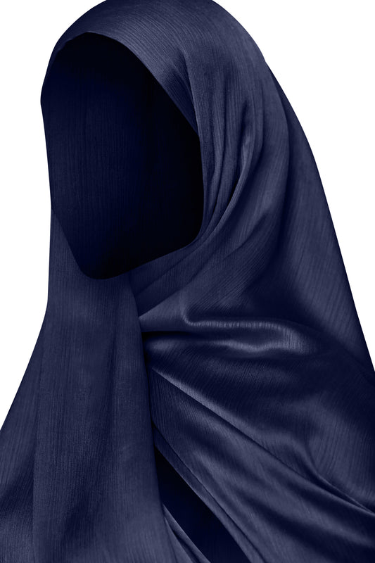 CrinkleShine Satin Hijab - Midnight Blue