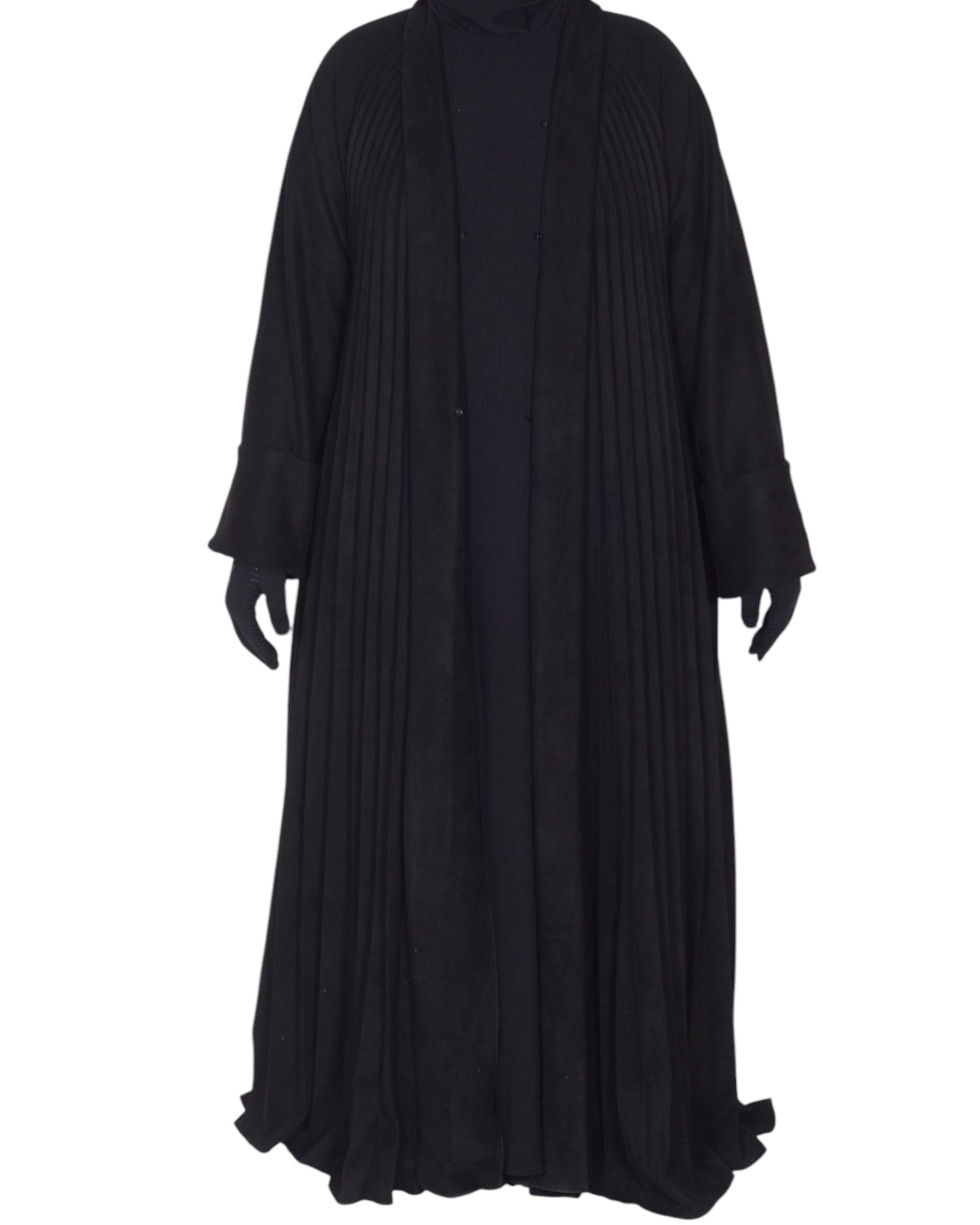 Chamois Pleated Abaya with Snap Buttons & Matching Sheila