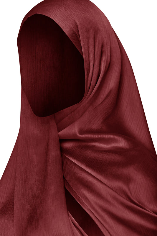 CrinkleShine Satin Hijab - Deep Red