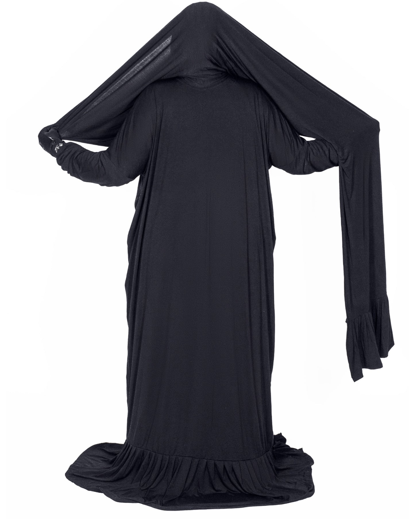 Ruffle Trim Cotton Jersey Prayer Dress with Attached Hijab