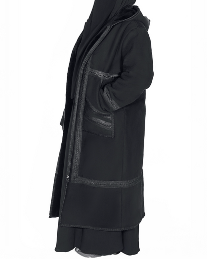 Unisex Suede Farwa Coat with Fur Lining & Hood