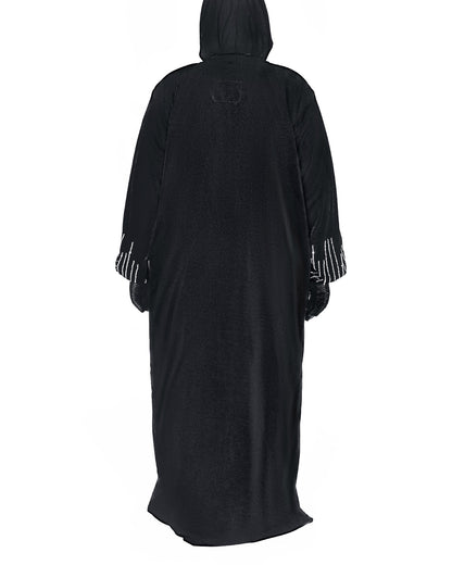 Velvet Balloon Sleeve Abaya with Beaded Stone Detailing