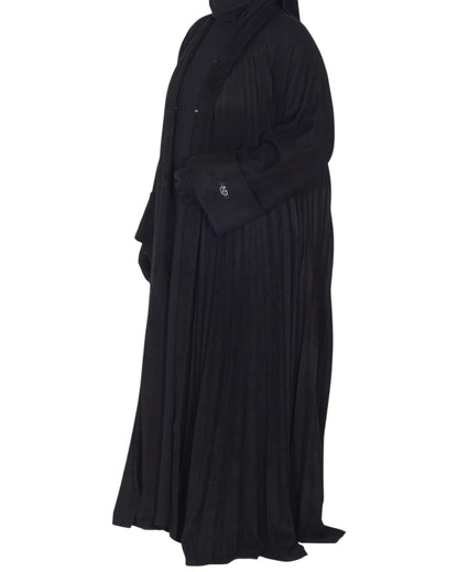 Chamois Pleated Abaya with Snap Buttons & Matching Sheila