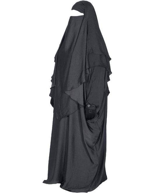 SilkCascade Butterfly Khimar Set - Black