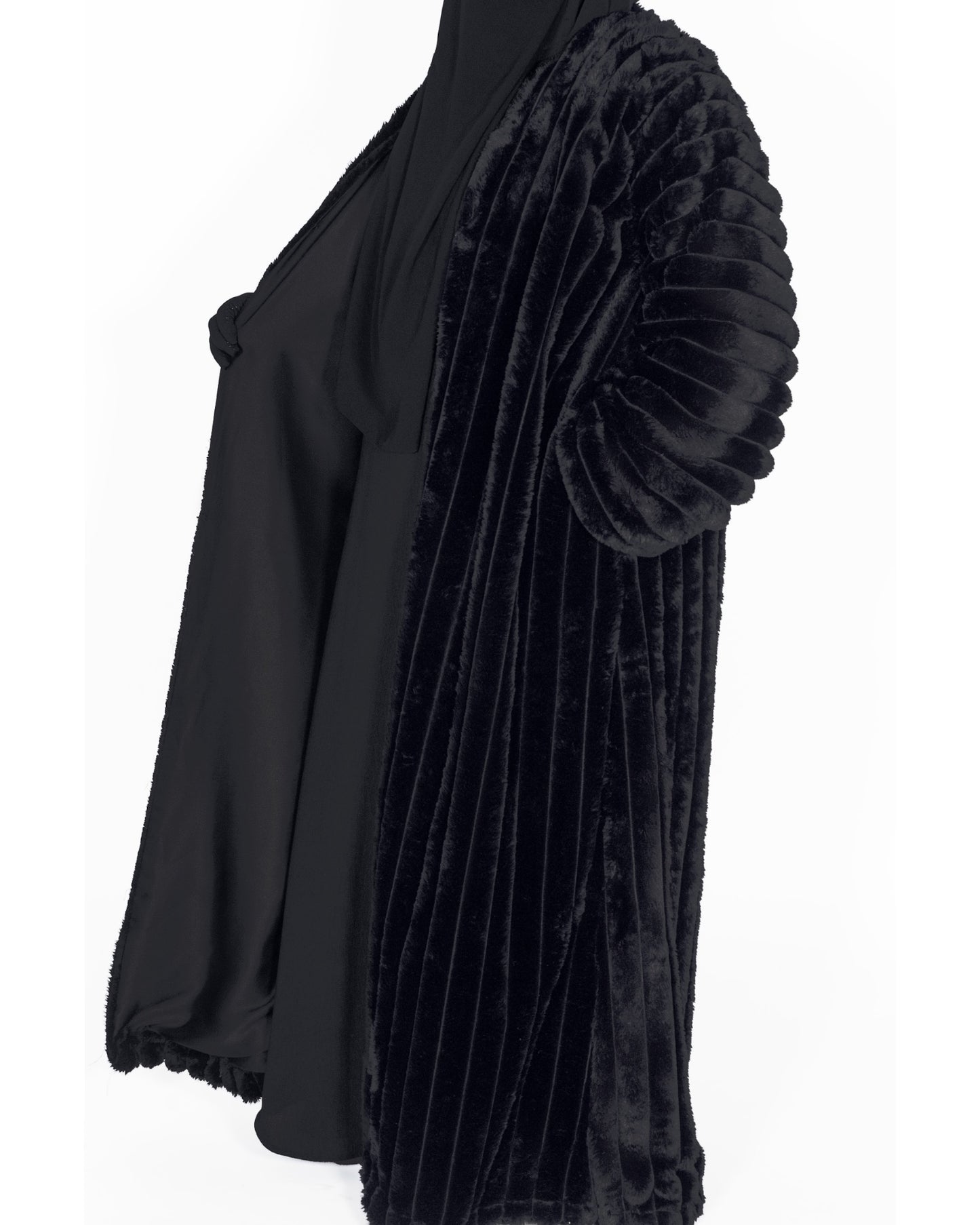 Luxury Fur Abaya with Silk Lining & Hook Closure