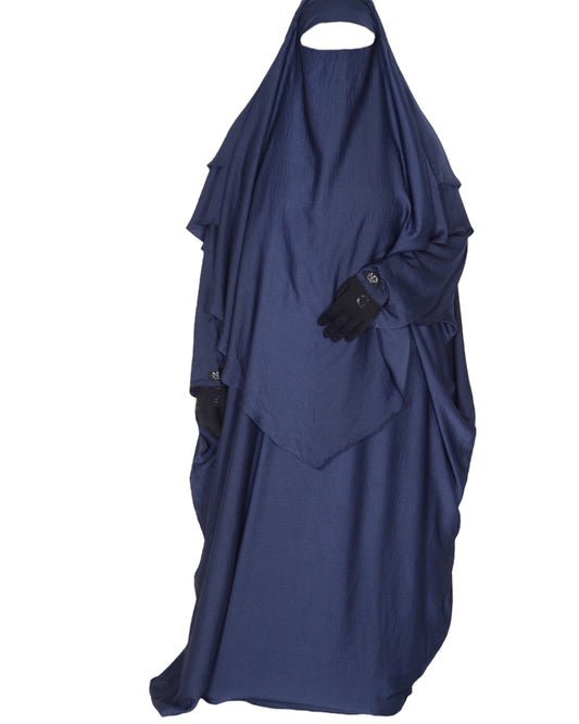 SilkCascade Butterfly Khimar Set - Navy Blue