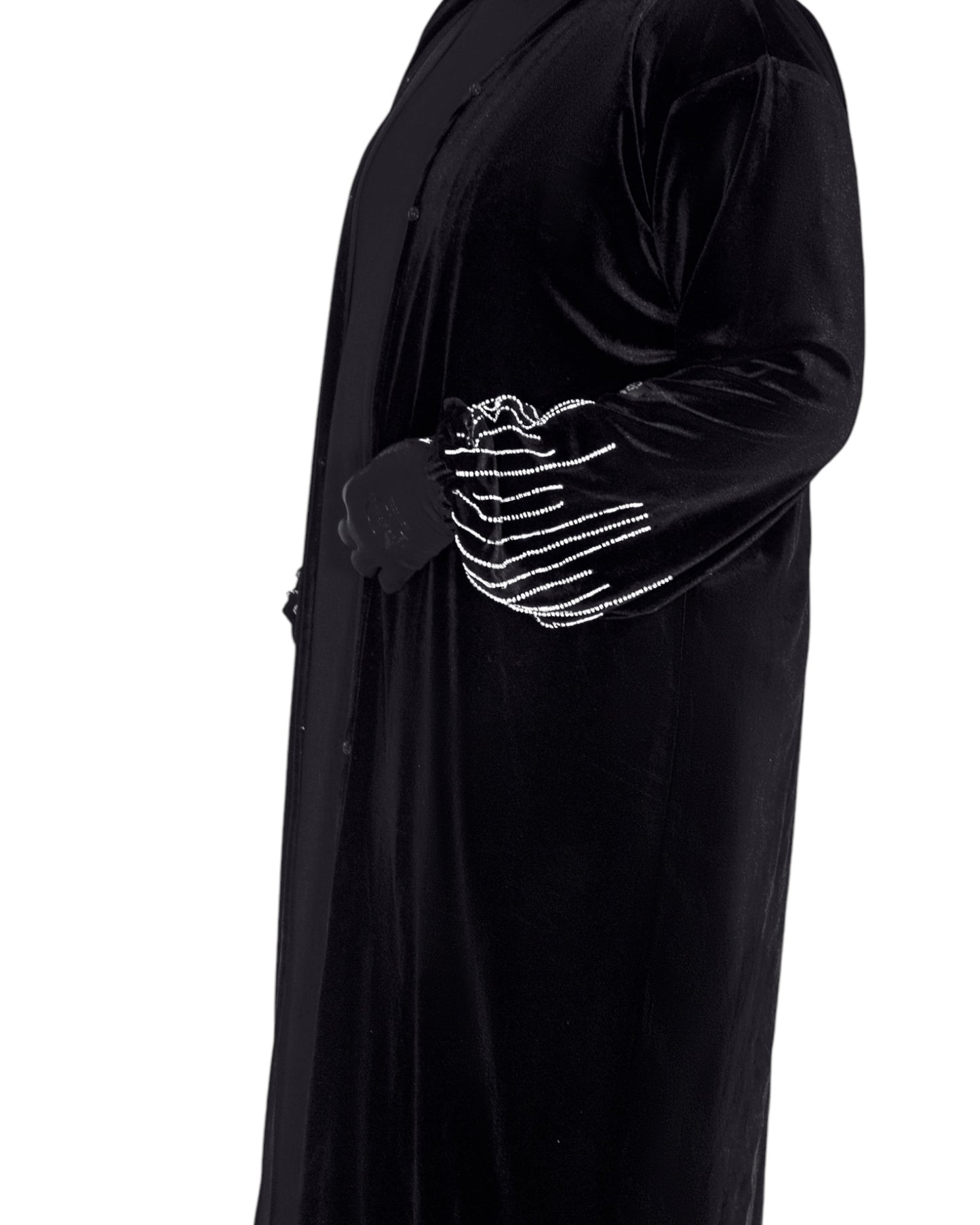 Velvet Balloon Sleeve Abaya with Beaded Stone Detailing