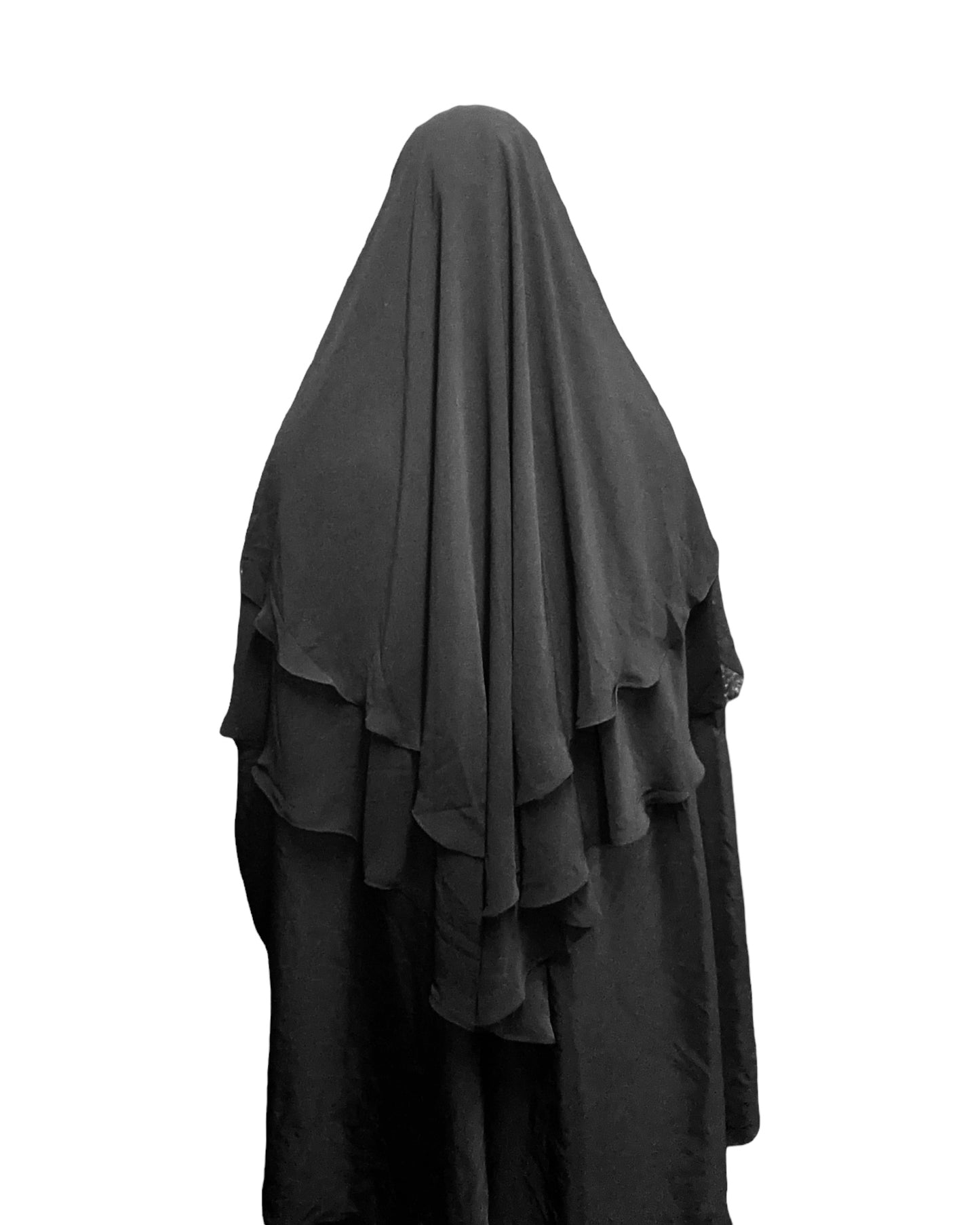 Women's Two-Layer Chiffon Khimar- Black