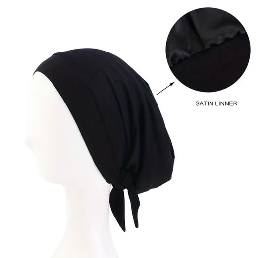 Satin Lined Hijab Cap - Black