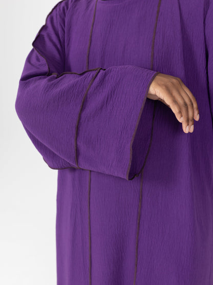 Purple with Brown Contrast Stitch Abaya