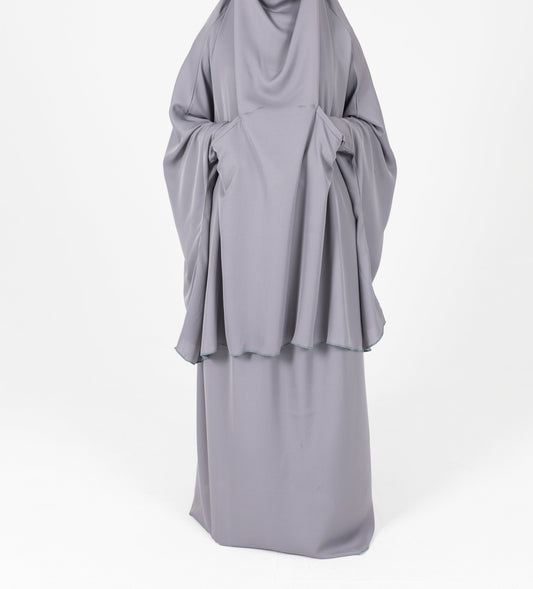 Women's Two-Piece Nidha Jilbab with Buttoned Pockets - Grey