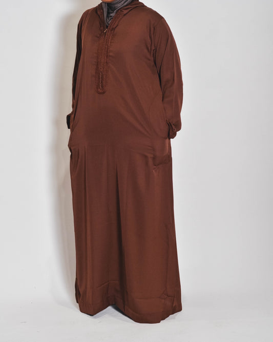 Moroccan Lace Hoodie Jalabiya - Brown