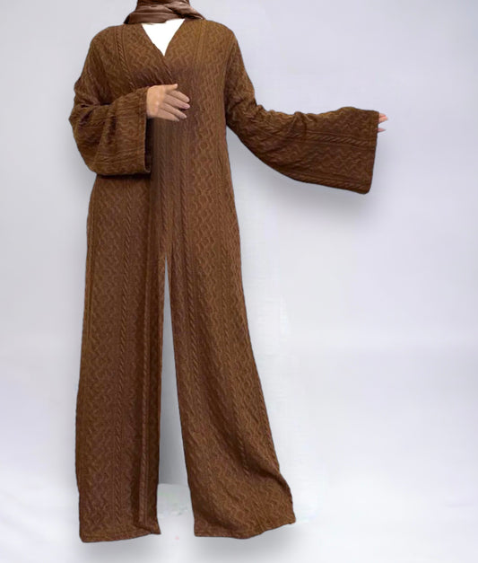 OpenWeave Knit Abaya - Brown - PREORDER