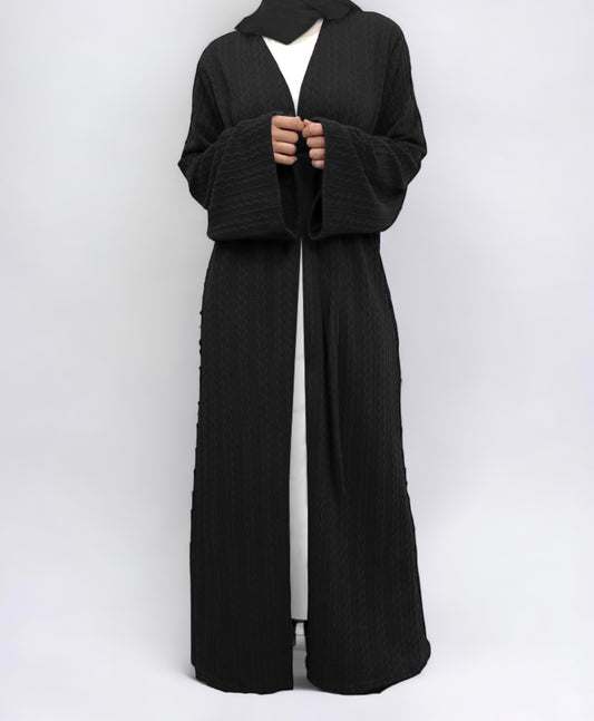 OpenWeave Knit Abaya - Black - PREORDER