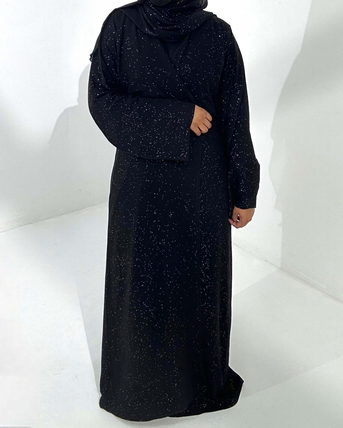 ShimmerGlam Open Abaya Set - Black