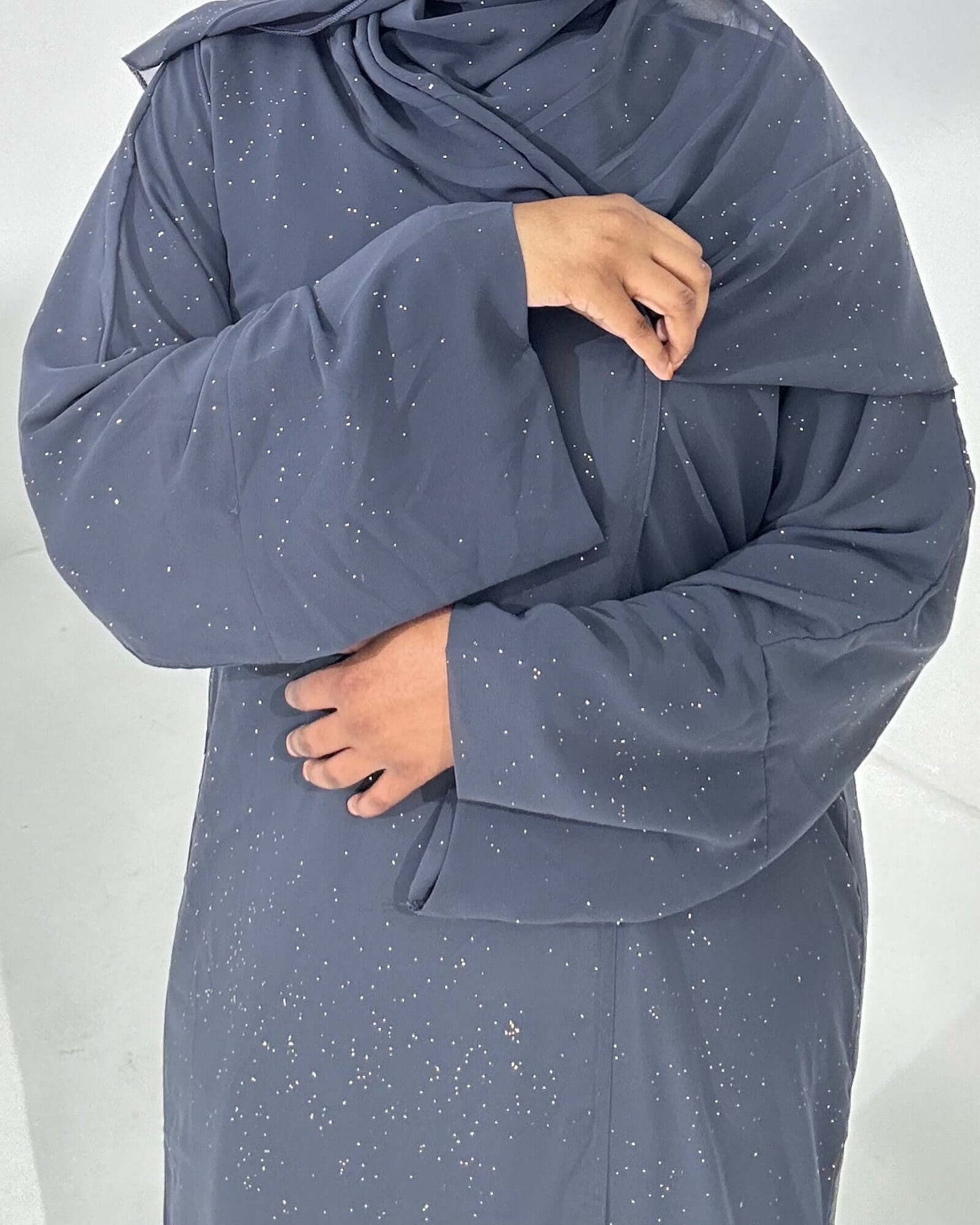 ShimmerGlam Open Abaya Set - Grey