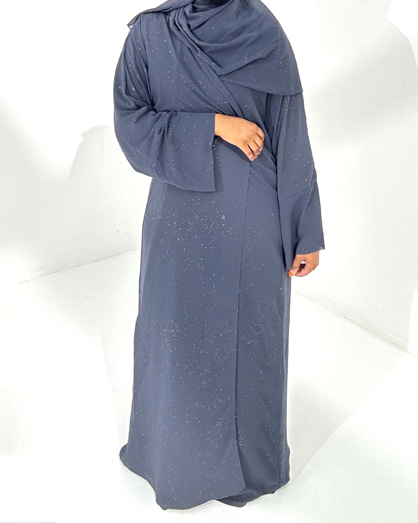 ShimmerGlam Open Abaya Set - Grey