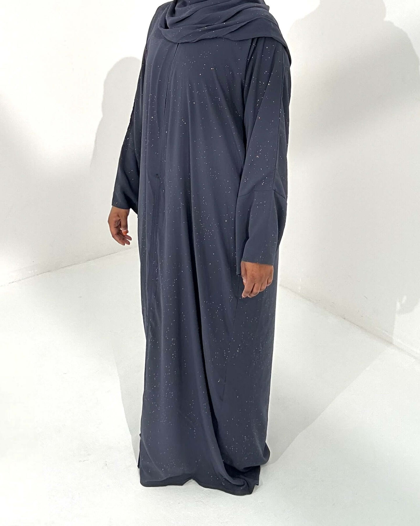 ShimmerGlam Open Abaya Set - Grey