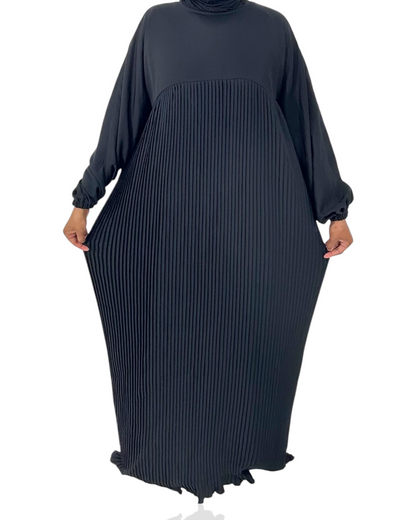 Black Draped Pleated Abaya