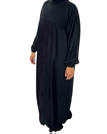 Black Draped Pleated Abaya