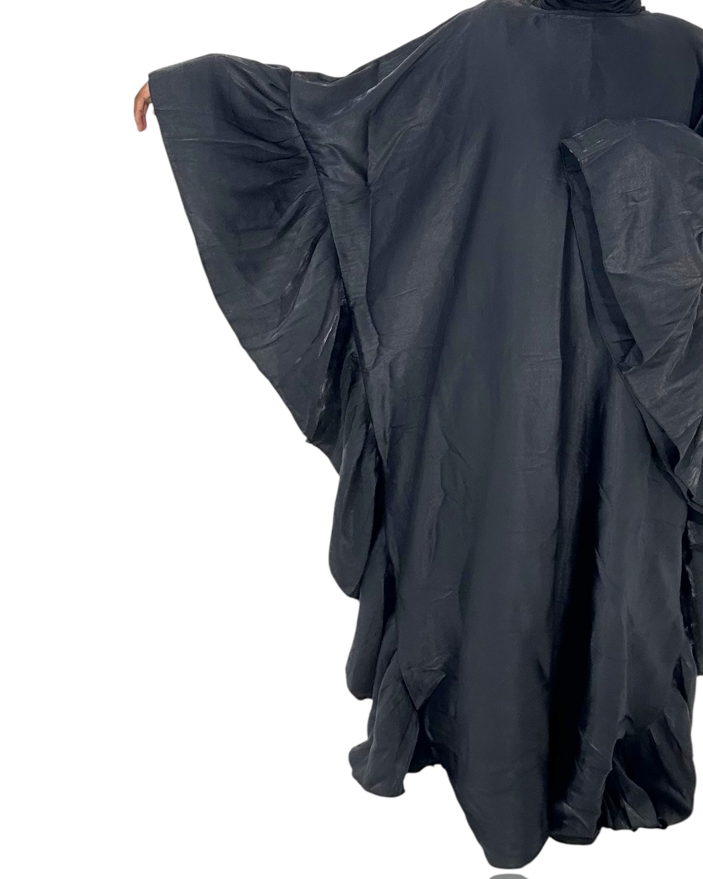 Black SilkFlutter Ruffle Butterfly Abaya