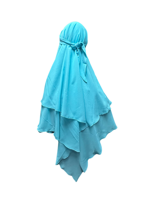 Women's Two-Layer Chiffon Khimar- Teal