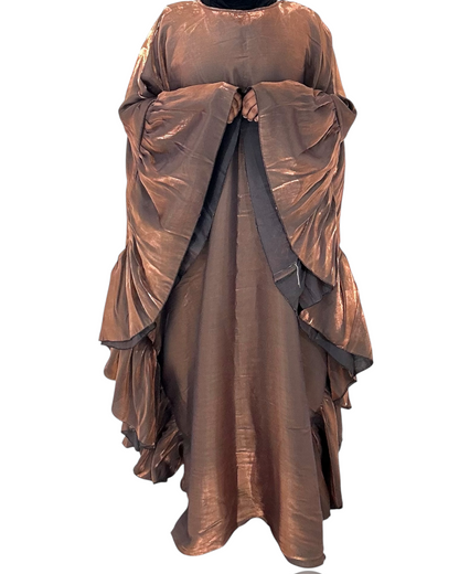 Bronze SilkFlutter Ruffle Butterfly Abaya