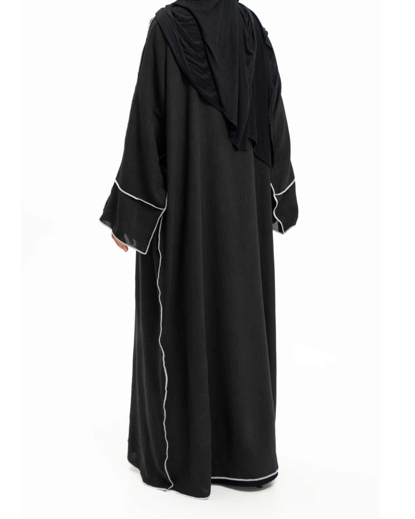 Black with White Contrast Stitch Abaya