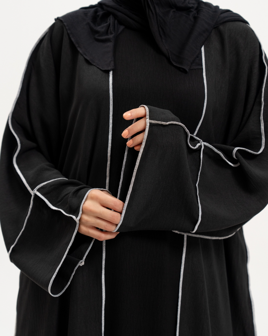 Black with White Contrast Stitch Abaya