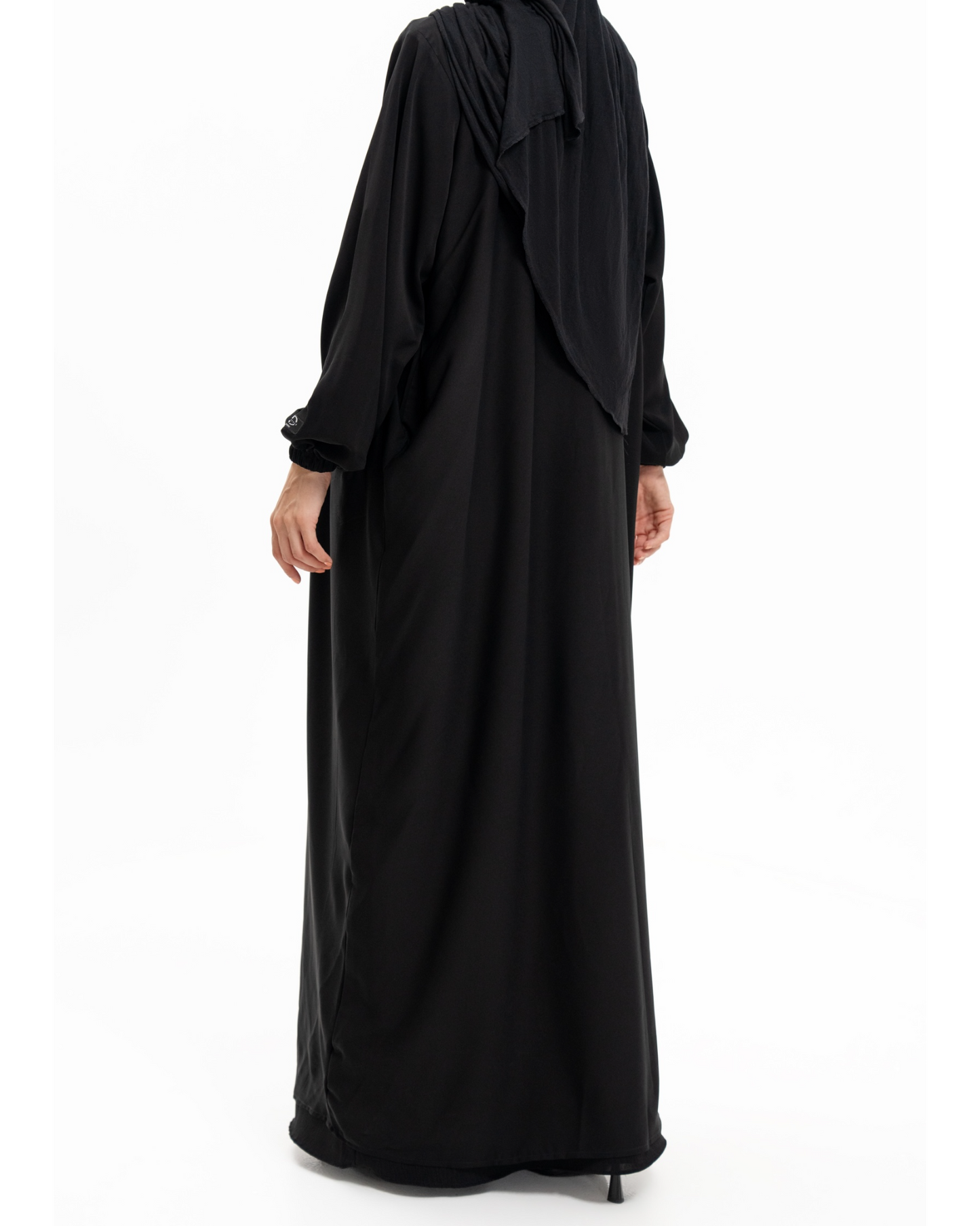 Black Medina Silk Nursing Abaya with Balloon Sleeves and Pockets