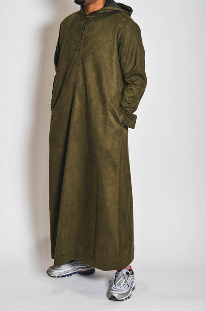 Olive Green Casablanca Suede Hoodie Thobe