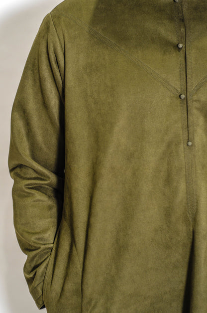 Olive Green Casablanca Suede Hoodie Thobe