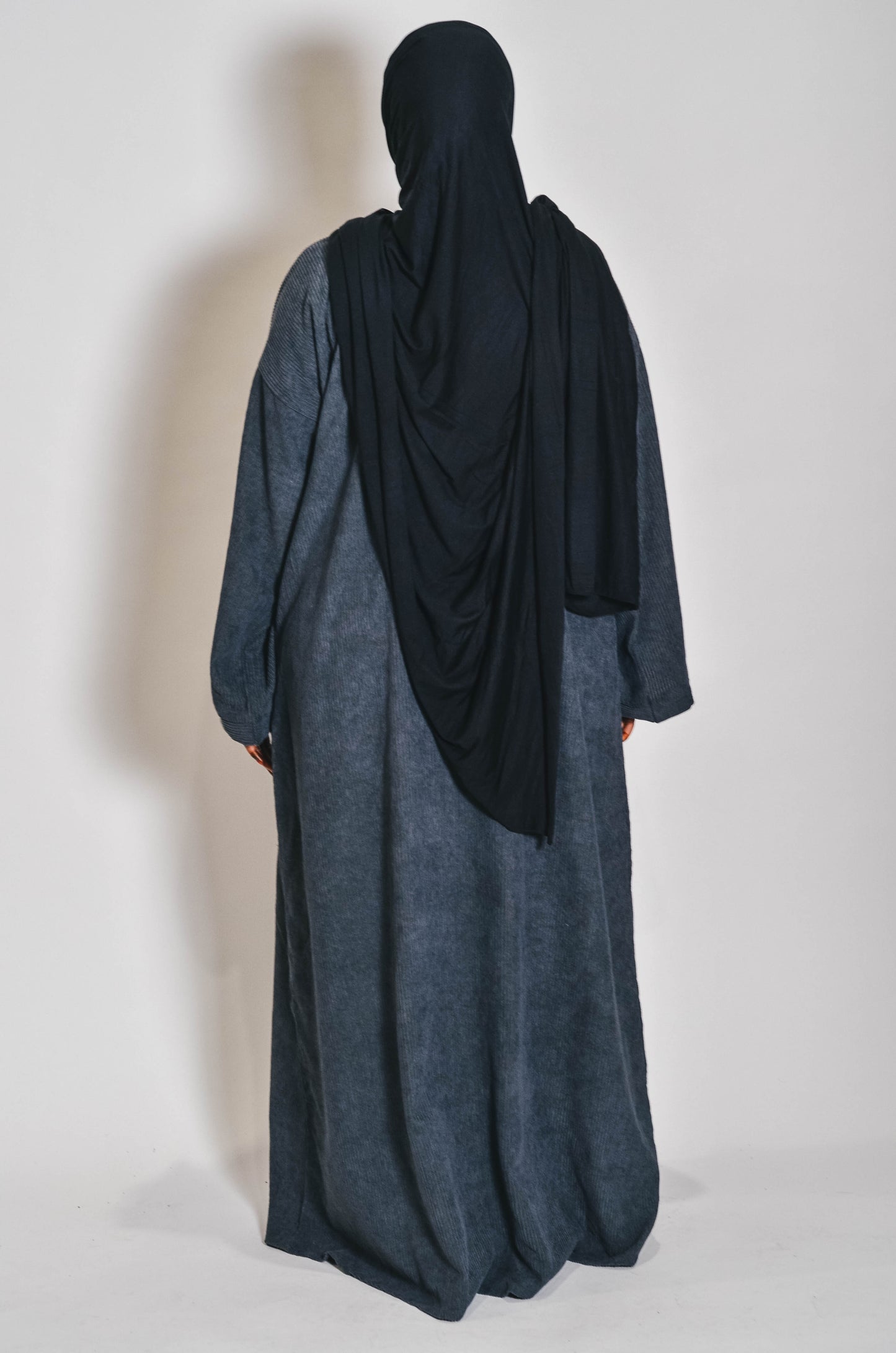 Pre-Order Grey Cozy Corduroy Comfort Abaya for Winter – Warm, Modest, and Stylish with Side Pockets