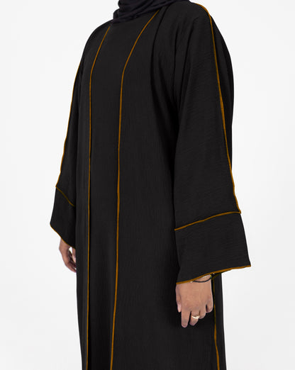 Black with Brown Contrast Stitch Abaya Set