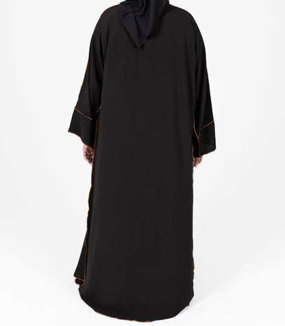 Black with Brown Contrast Stitch Abaya Set