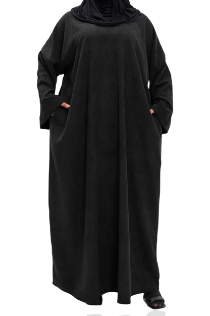 Curvy Black Corduroy Comfort Abaya