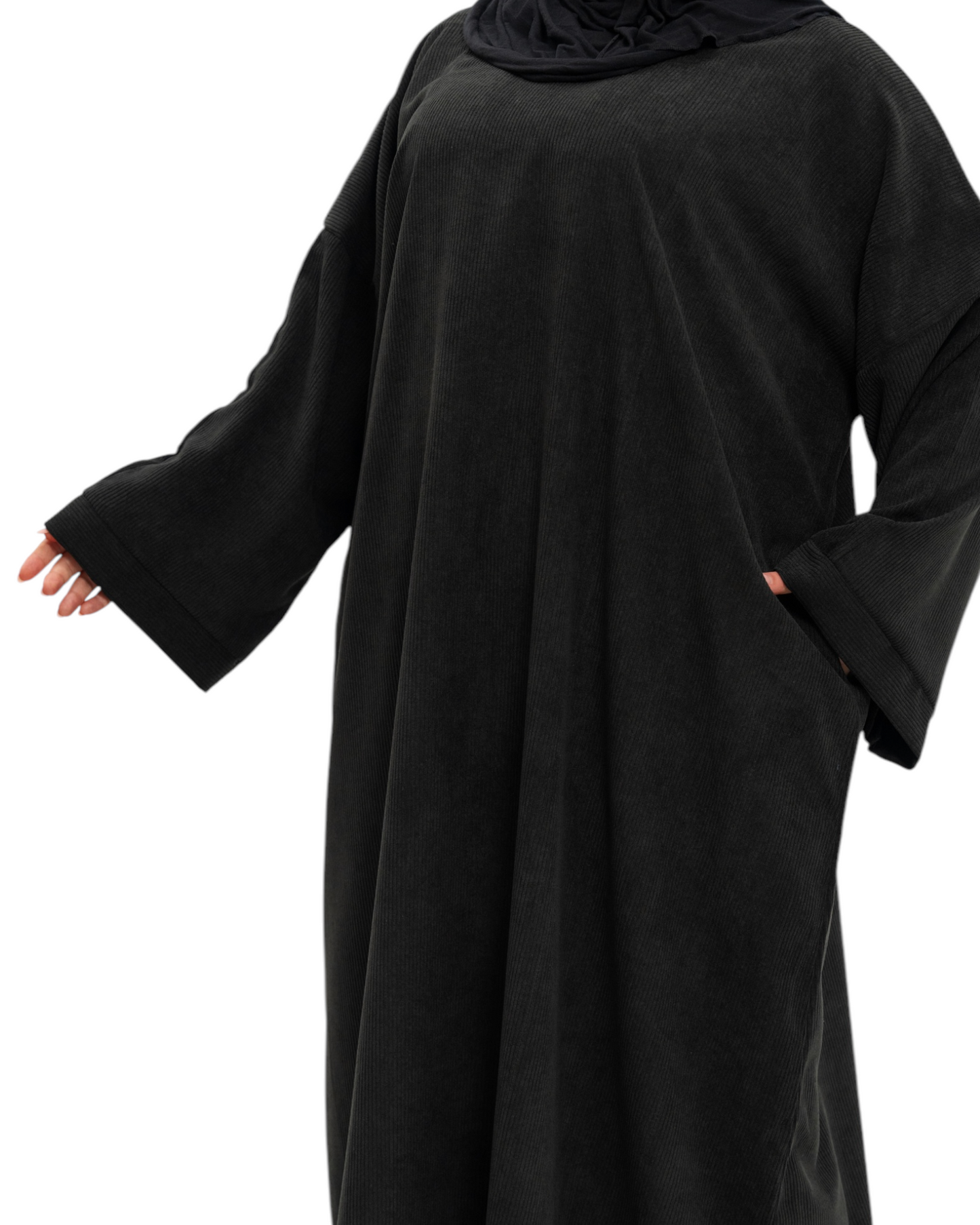 Curvy Black Corduroy Comfort Abaya