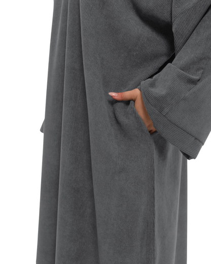 Curvy Grey Corduroy Comfort Abaya