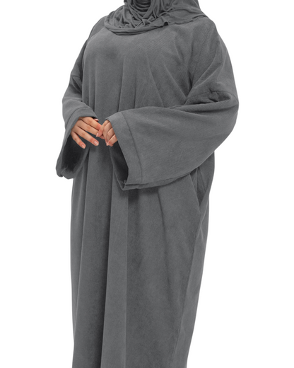 Curvy Grey Corduroy Comfort Abaya