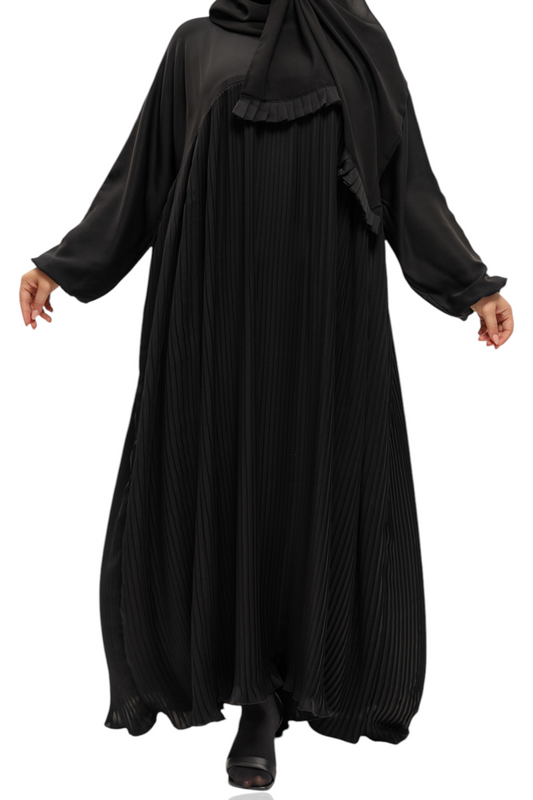 Curvy Black Draped Pleated Abaya