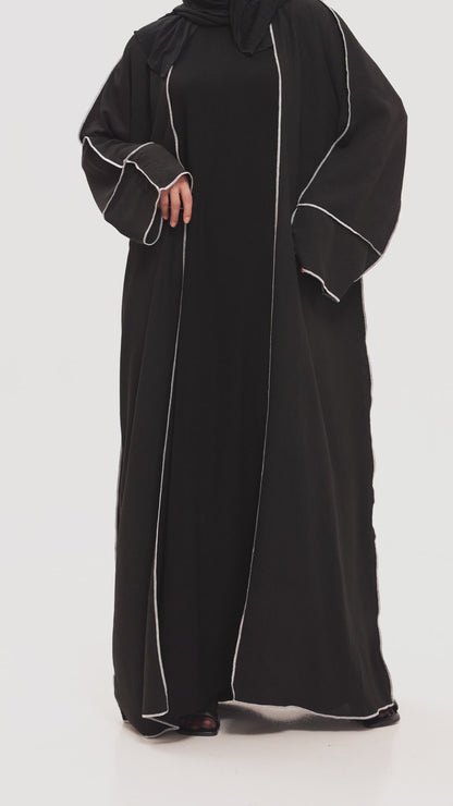 Black with Pink Contrast Stitch Abaya Set