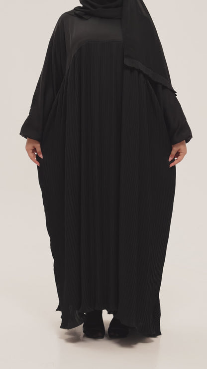 Black Draped Pleated Abaya