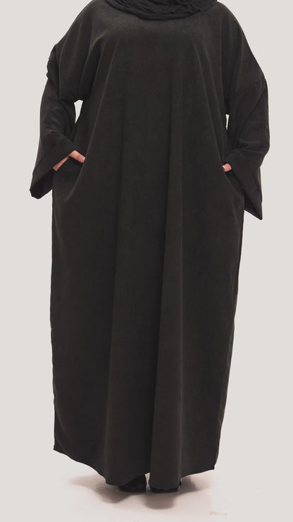 Grey Corduroy Comfort Abaya