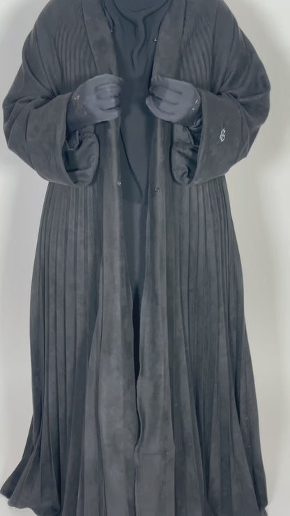 Chamois Pleated Abaya with Snap Buttons & Matching Sheila