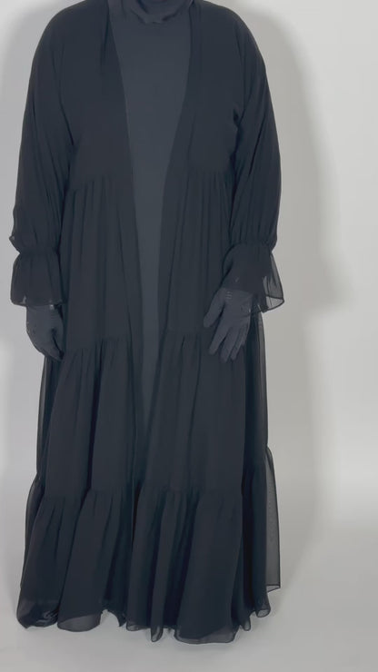 Ruffle Chiffon Abaya with Inner Dress & Sheila