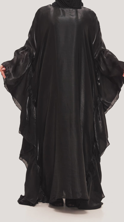 Bronze SilkFlutter Ruffle Butterfly Abaya