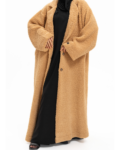 Tan Oversized Teddy Coat Abaya