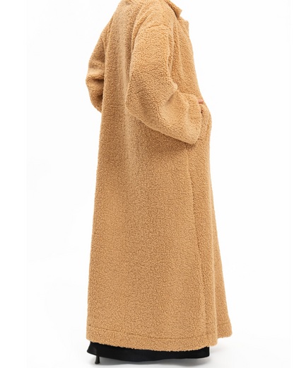 Tan Oversized Teddy Coat Abaya